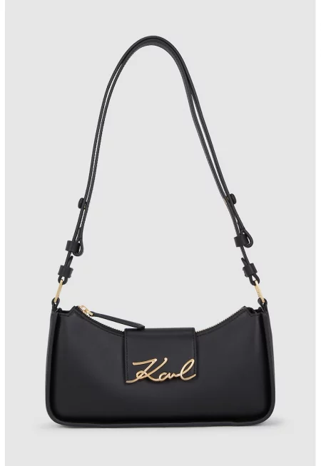 Кожена чанта с лого - Черен