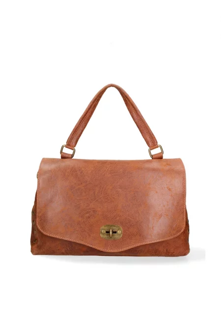 Кожена чанта за рамо Silvana Prime с капаче - Кафяв