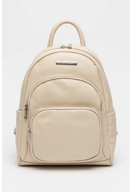 Кожена раница с външни джобове - Светло бежово