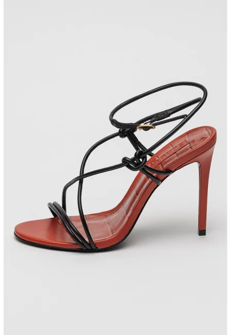 Кожени сандали Malta с класически ток - Черен/Керемидено червено
