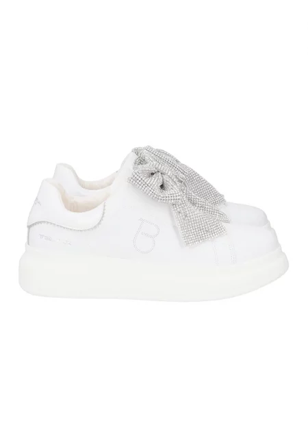 Кожени спортни обувки с панделки - Светло сив/Бял