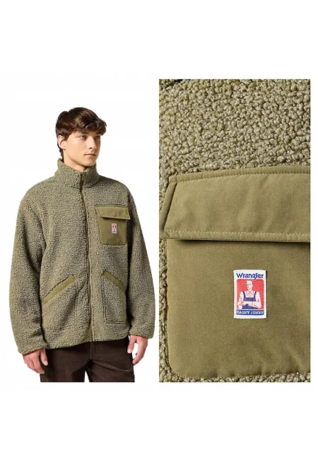 Мъжко яке -  Casey Shearling Jacket - Стандартна кройка - Класически дизайн - Дълги ръкави - 2 джоба - С цип - Памук - S INTL - Зелен