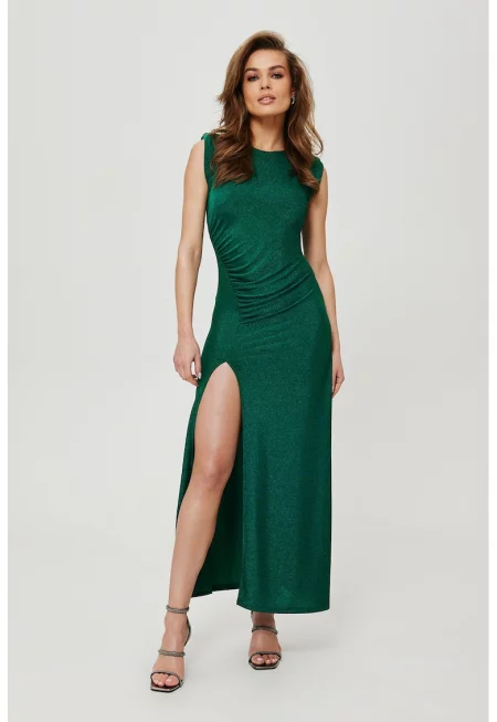 Метална макси рокля с цепка на крачола Маковер - Зелен
