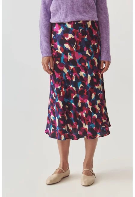 Миди пола с абстрактен десен - Бял/Виолетов/Син