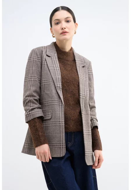 Отворено сако с 3/4 ръкави - Черен/Тъмнокафяв