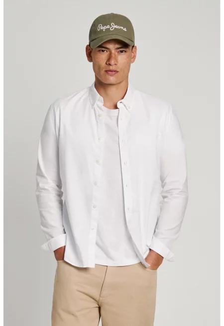 Памучна риза със стандартна кройка - Бял