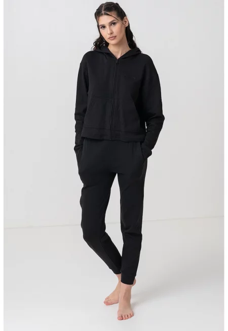 Памучно худи с лого - Черен