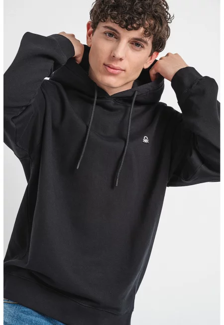 Памучно худи със стандартна кройка - Черен