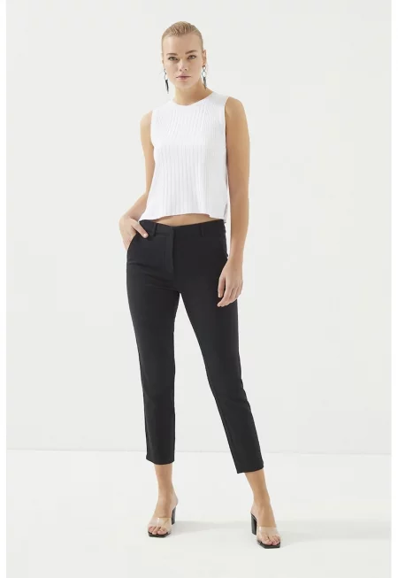 Панталон над глезена с висока талия - Черен