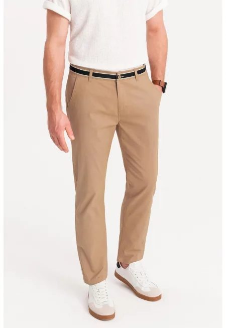 Панталон с джобове встрани - Бежов