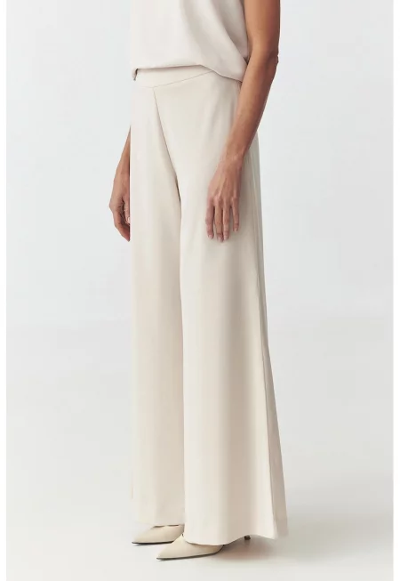Панталон с широк крачол и висока талия - Слонова кост