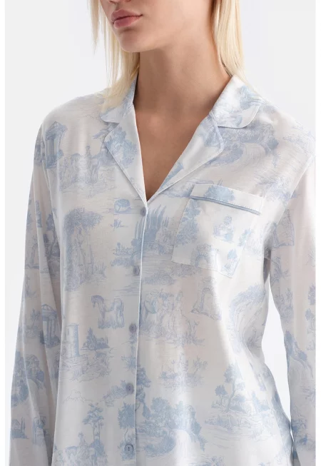 Пижама с модал с фигурален принт - Лавандула/Мръснобял