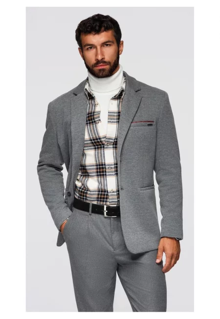 Плетено сако с вталена кройка  OM-BLZB-0100 - Светлосив - Светло сив