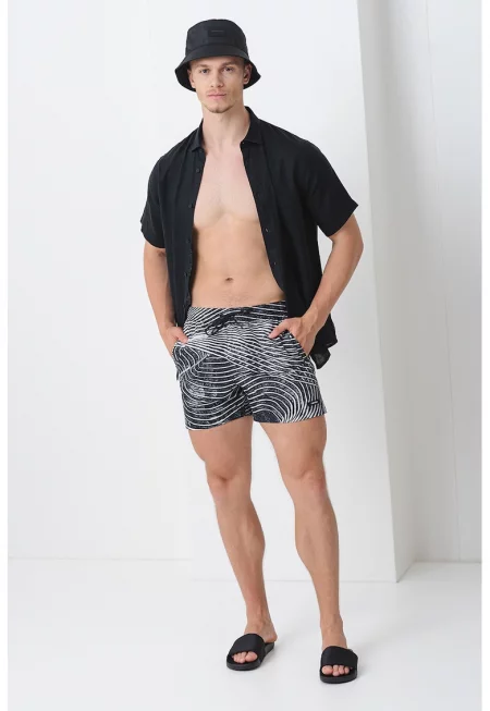 Плувни шорти с връзки - Ултрамарин синьо/Мръснобял