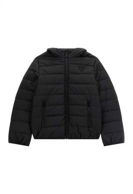 Подплатено зимно яке с качулка - Черен