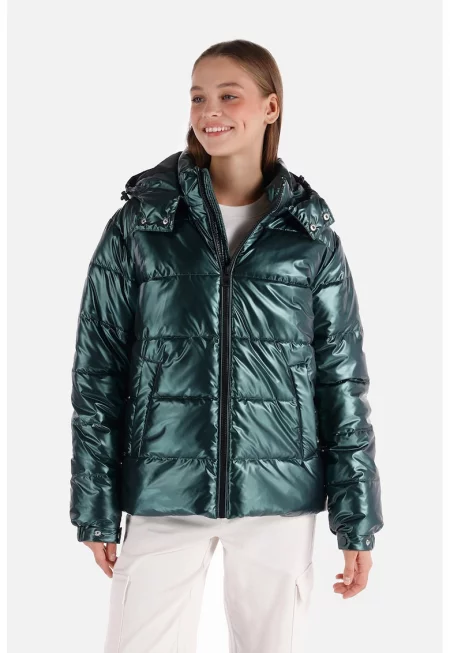 . Подплатено зимно яке с качулка - Тъмнозелен