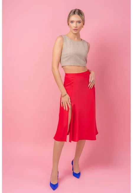 Пола с висока талия и цепка - Аленочервен