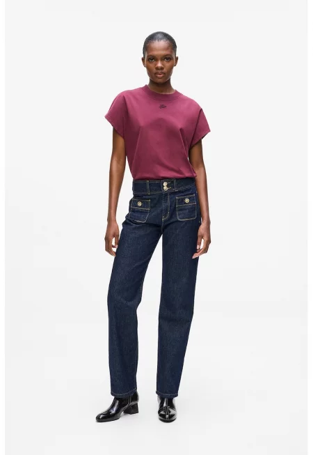 Прави дънки с контрастни шевове - Ултрамарин синьо