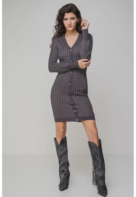 Прилепнала рокля-пуловер - Tъмносив