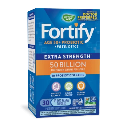Пробиотик + пребиотици 50+ високо дозирани - Fortify Age 50+ Probiotic Extra Strength, 50 млрд. активни пробиотици, 30 капсули