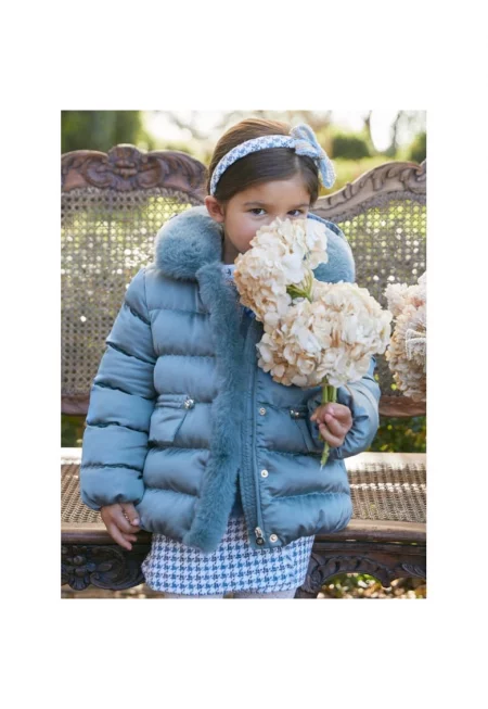 Пухено яке  5837 Синьо с нормална кройка - полиестер