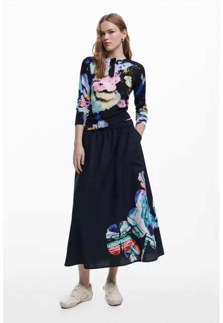 Пуловер с лен с флорален принт