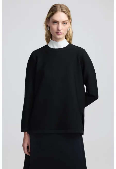 Пуловер с цепки встрани - Черен