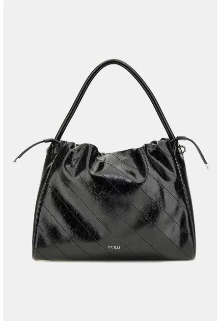 Ръчна чанта от еко кожа с връзки - Черен