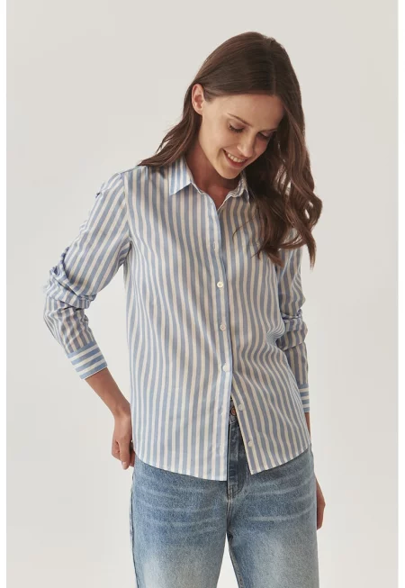 Раирана памучна риза - Бял/Син