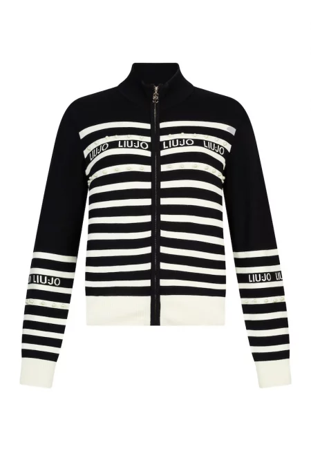 Раирана жилетка с цип - Бял/Черен