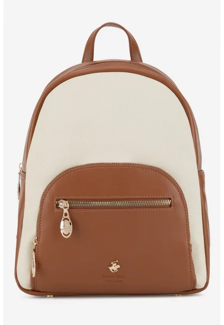 Раница с текстил - Карамел/Светло бежово