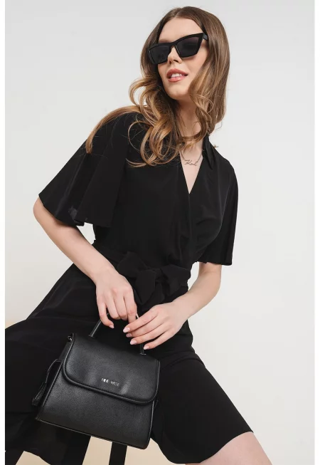 Разкроена къса рокля - Черен