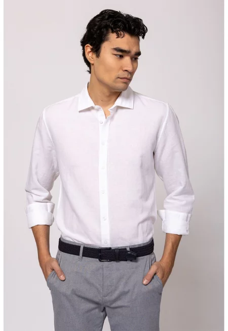 Риза Ryden с лен и памук - Бял