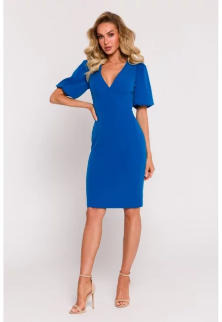 Рокля  изразено деколте и талия - син