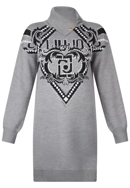 Рокля с вълна с поло - Сив