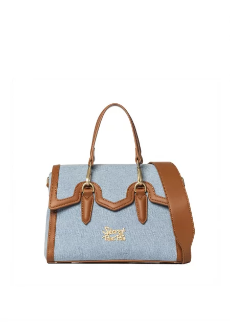 SECRET PON PON - Дънкова чанта Valoria Chic с еко кожа - Коняк кафяв/Тъмносин
