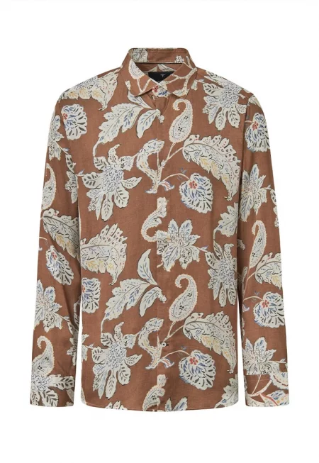 Широка риза с флорален принт - Кафяв