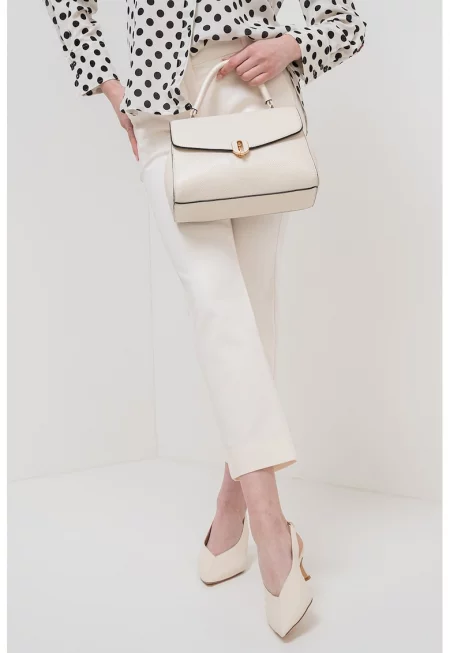 Скъсен панталон с висока талия - Крем