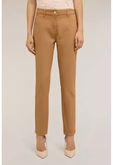 Скъсени скини дънки с висока талия - Карамел