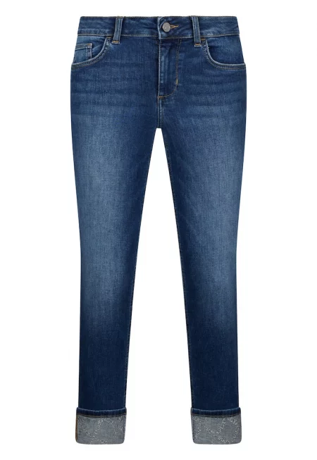 Скини дънки с навити маншети - Петролно синьо