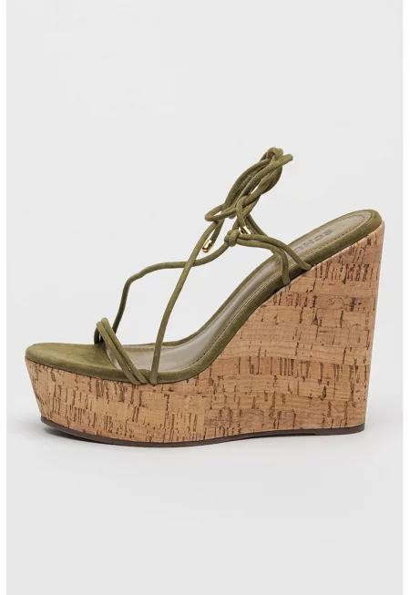 Скосени кожени сандали Calabria - Папратово зелено