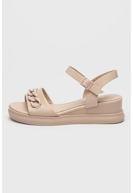 Скосени сандали Flieroy с верижка - Светло бежово