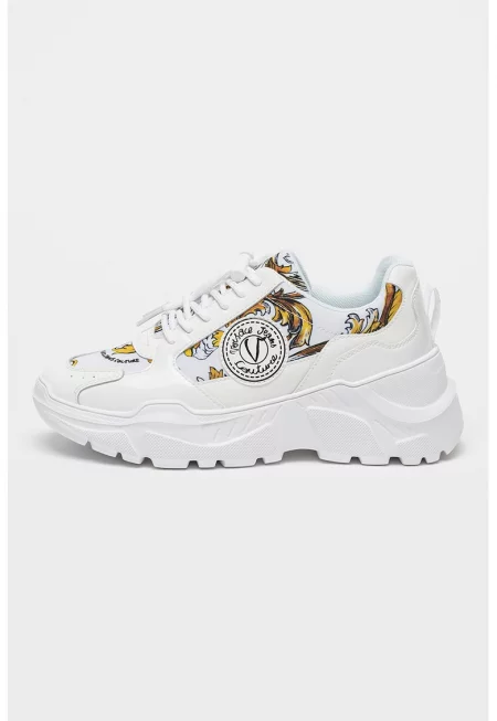 Скосени спортни обувки с кожа - Бял/Светлокафяв