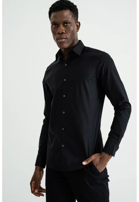 Слим риза с класическа яка - Черен