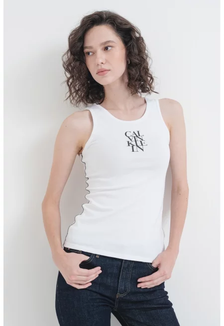 Слим танк топ с лого - Черен - Бял -