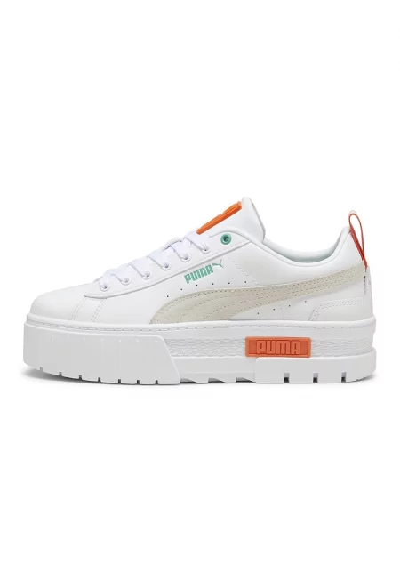 Спортни обувки Mayze с велур и равна платформа - Бял/Оранжев