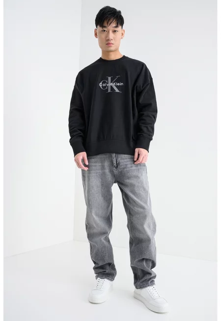 Суитшърт с памук с лого - Черен/Антрацитно сиво