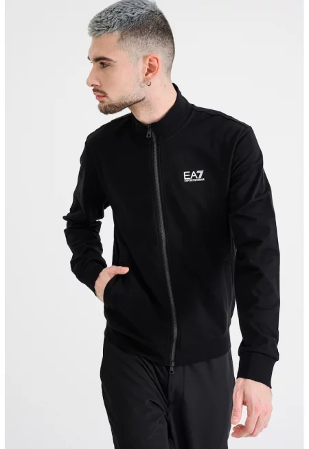 Суитшърт с цип с висока яка - Черен/Шафраново жълто