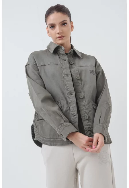 Свободен дънков шакет с паднали ръкави - Зелени аспержи