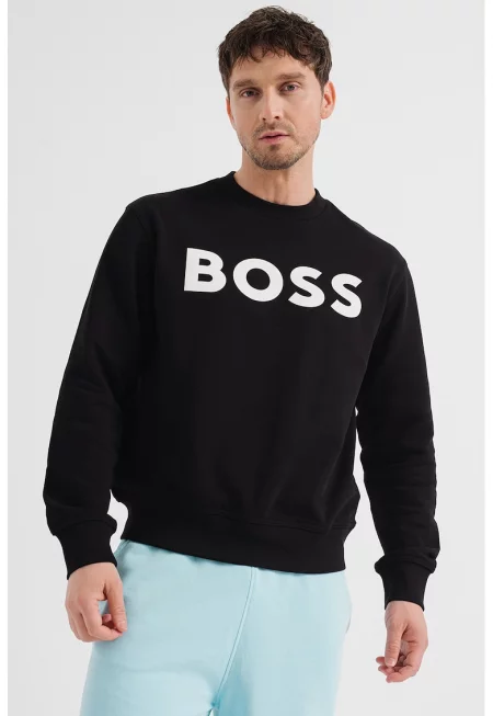 Свободен суитшърт Basic с гумирано лого - Черен